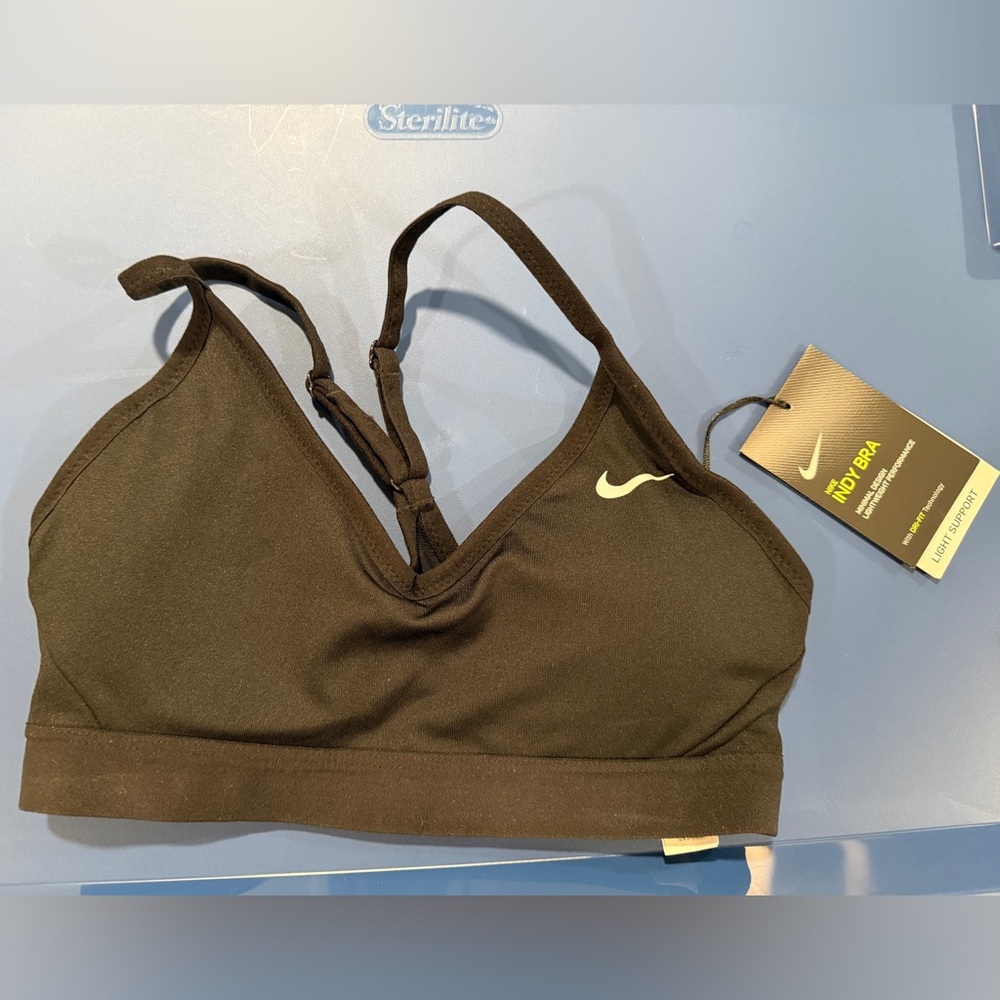 Nike Women's Black Sports Bra with White Logo